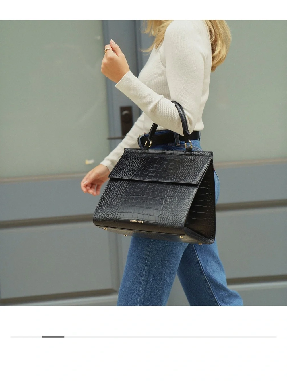 Modern Picnic Croc-Embossed Top-Handle Satchel-Espresso Brown-The Large Luncher